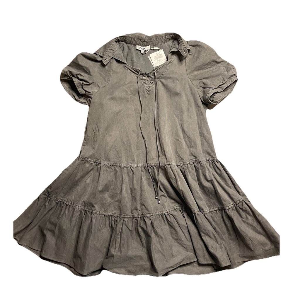 ONLY Tiered Sleeveless Mini Dress in Charcoal Gray Ruffled Sleeves And Skirt S